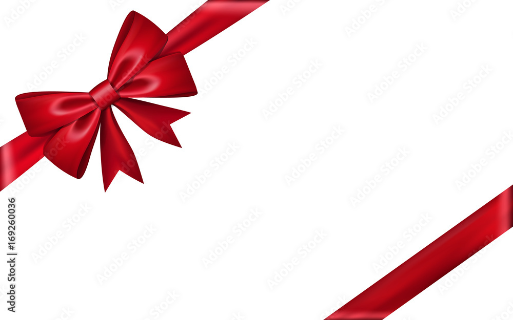 Gift bow ribbon silk. Red bow tie isolated on white background. 3D gift bow tie for Christmas present, holiday decoration, birthday celebration. Decorative satin ribbon element Vector illustration Gift bow ribbon silk. Red bow tie isolated on white background. 3D gift bow tie for Christmas present, holiday decoration, birthday celebration. Decorative satin ribbon element Vector illustration