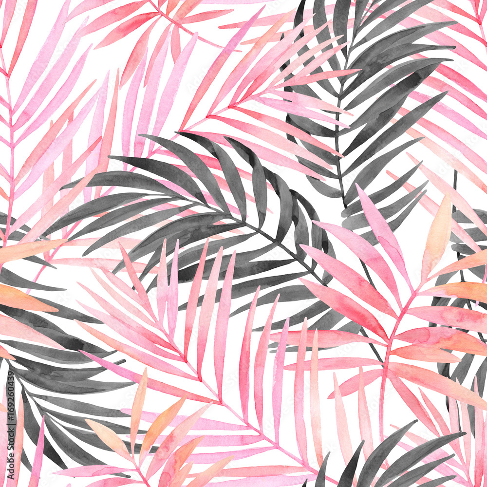 Naklejka różowo-czarne liście palmowe