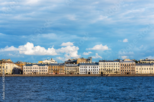 Old residential buildings on the embankment of the Neva River