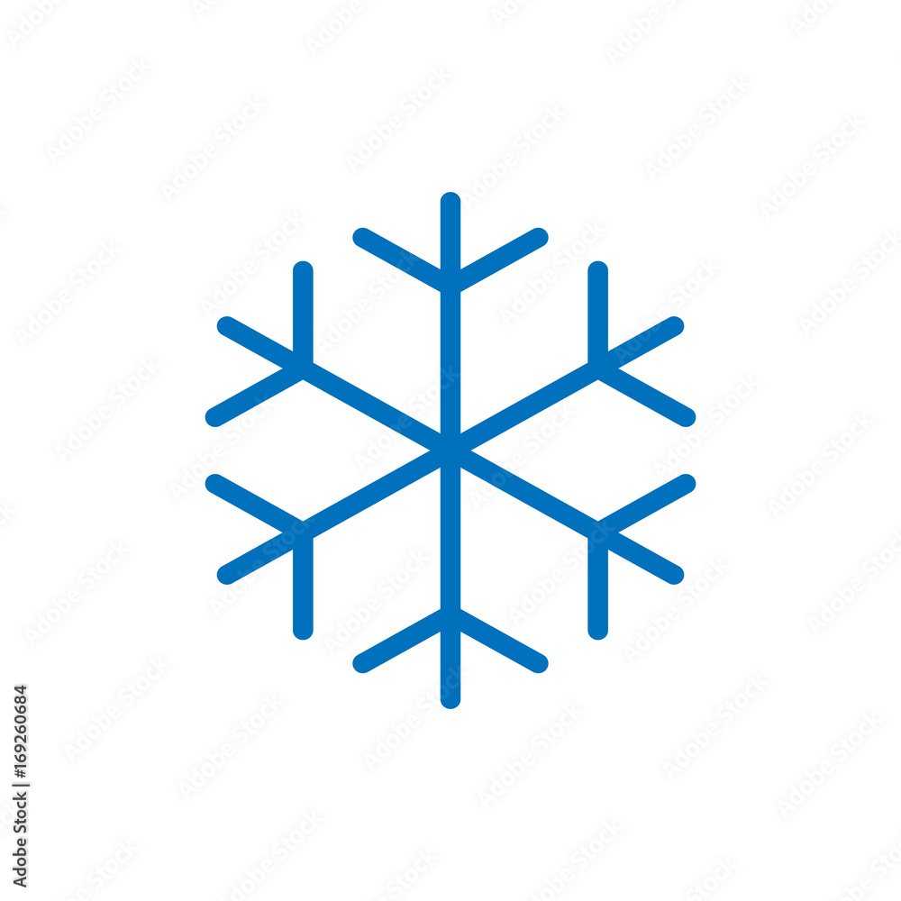 Snowflake sign. Blue Snowflake icon isolated on white background. Snow flake silhouette. Symbol of snow, holiday, cold weather, frost. Winter design element Vector illustration Snowflake sign. Blue Snowflake icon isolated on white background. Snow flake silhouette. Symbol of snow, holiday, cold weather, frost. Winter design element Vector illustration