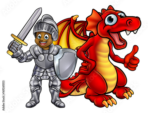 Cartoon Knight and Dragon