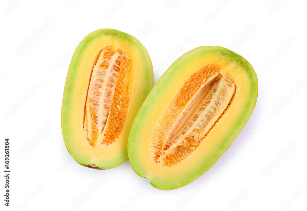 Cantaloupe melon cut in half looking healthy and delicious, isolated on white. Cantaloupe melon cut in half looking healthy and delicious, isolated on white.