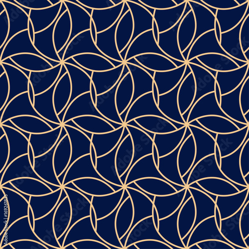 Geometric golden blue seamless pattern