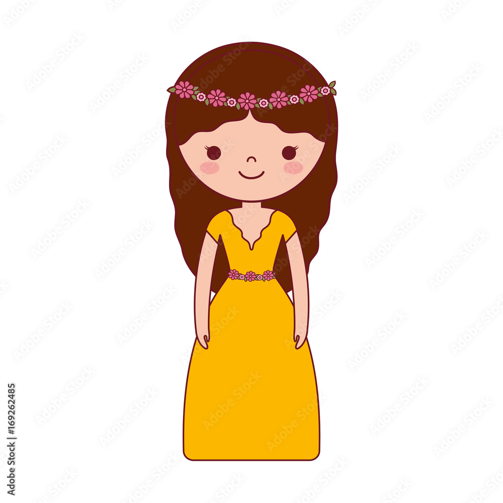 cartoon woman with beautiful dress icon over white background colorful design vector illustration