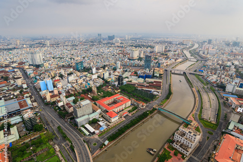 Panoramic view of Ho Chi Minh city (or Saigon) in sunset, Vietnam. Saigon is the biggest city and economic center in Vietnam with population around 10 million people. © tranquocphongvn