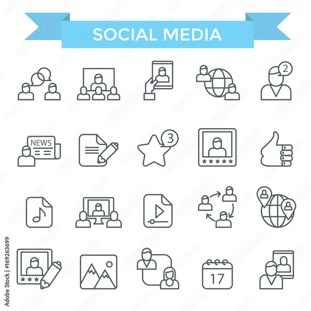Fototapeta premium Social media icons, thin line design