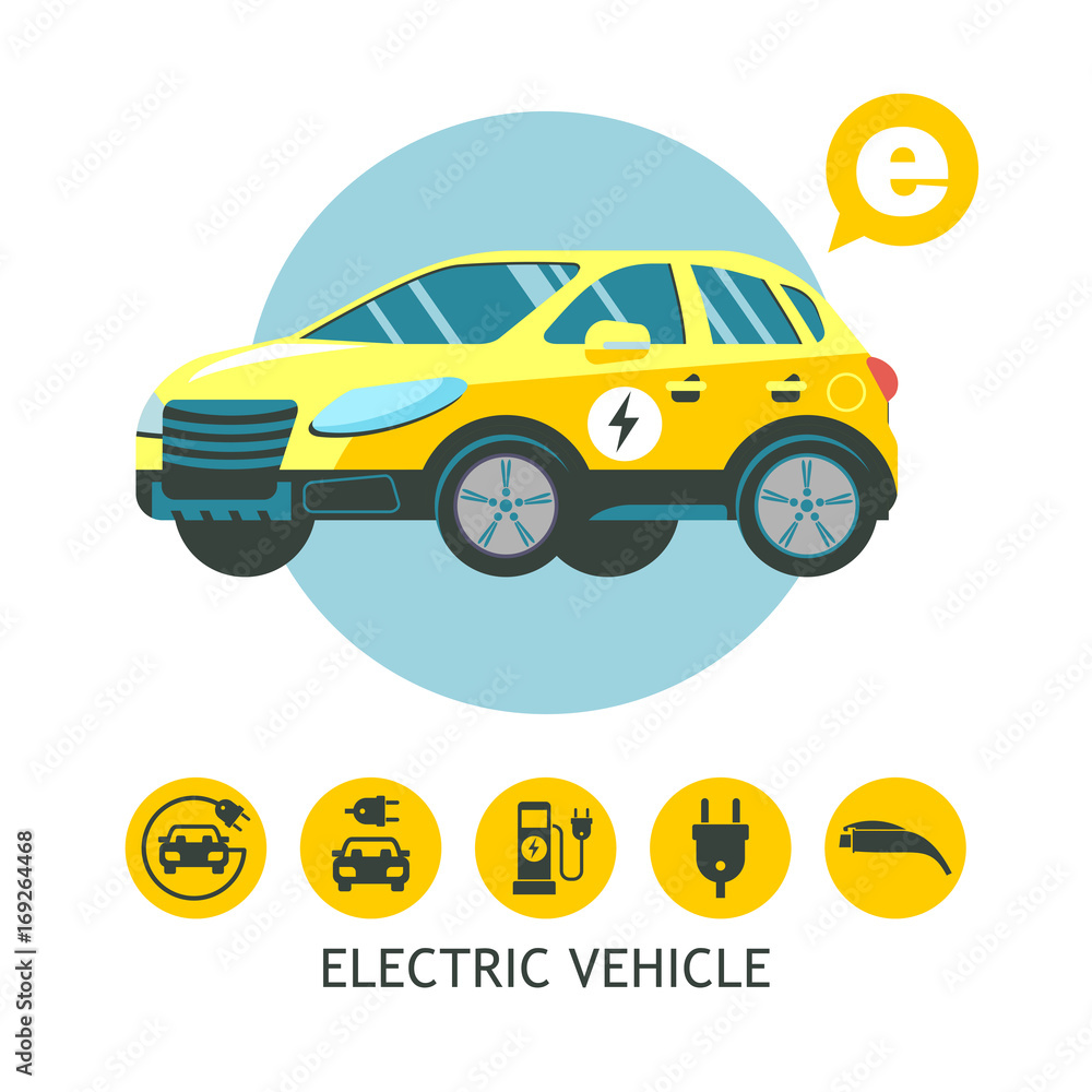 Electric car. Service electric vehicles. Vector icons electric cars.
