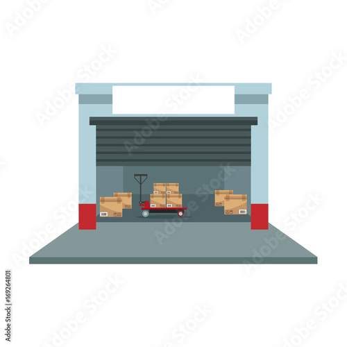 warehouse logistic forklift boxes operation building vector illustration