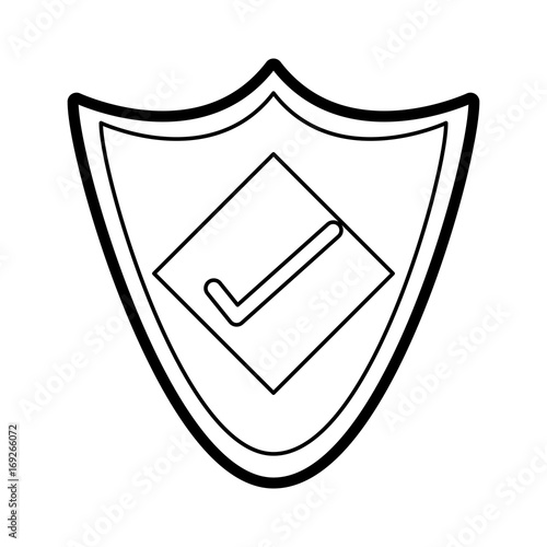 Flat line uncolored shield over white background vector illustration