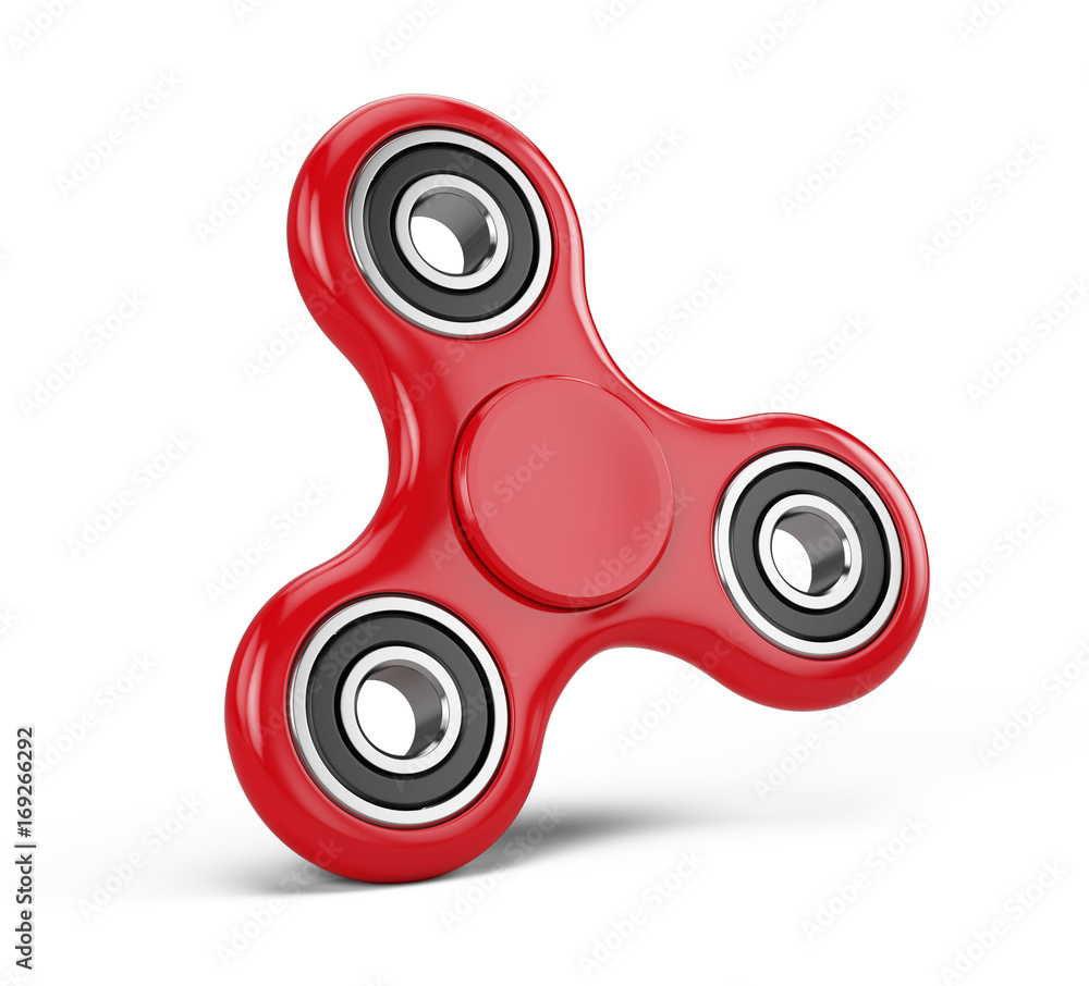 Red fidget spinner stress relieving toy isolated on white background. 3d render Red fidget spinner stress relieving toy isolated on white background. 3d render