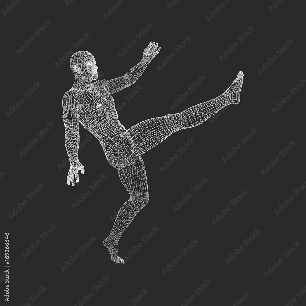 Football player. Sports concept. 3D Model of Man. Human Body. Sport Symbol. Design Element. Vector Illustration.. Football player. Sports concept. 3D Model of Man. Human Body. Sport Symbol. Design Element. Vector Illustration..