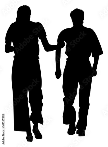 Nurse helps old person to walking vector silhouette illustration. Senior mature, old people active life. Old man person walking with daughter. Grandpa vector . 
After surgery health care in hospital.