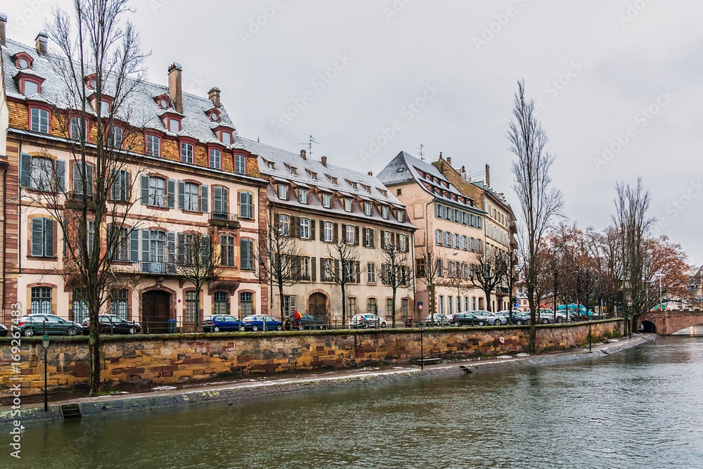 The banks of the river Ill in Strasbourg, Alsace, France.