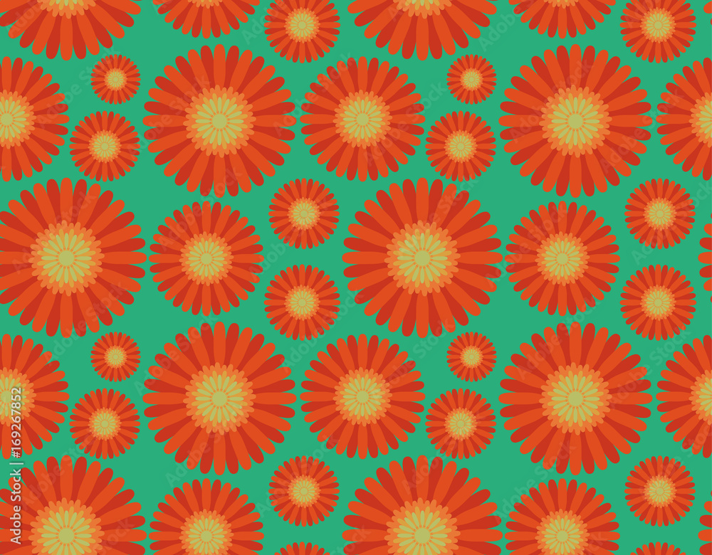 Seamless pattern orange gerbera flowers, vector Seamless pattern orange gerbera flowers, vector
