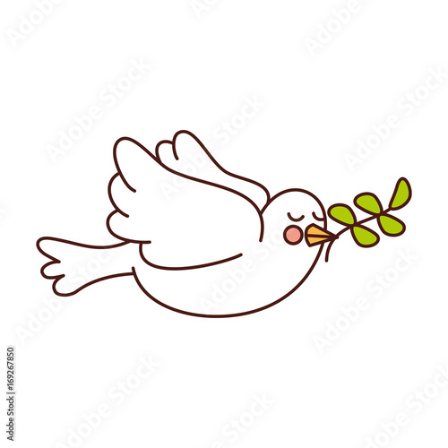 cute dove with olive branch vector illustration design