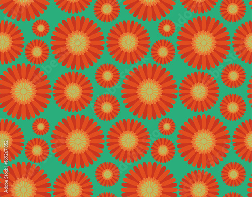 Seamless pattern orange gerbera flowers  vector