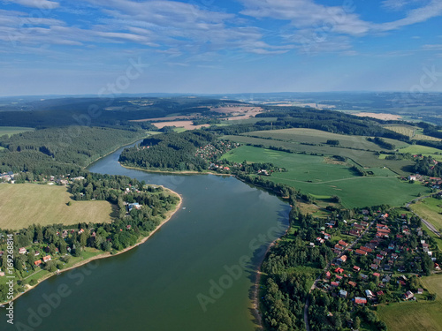 Summer scene of the Seč dam in Central Europe - Czechia - from airplane