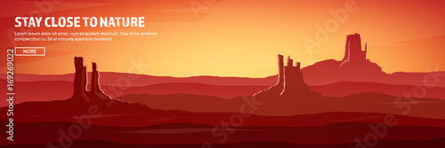 Desert trip header. Extreme tourism and travelling. Back to nature. Sands.Exploring Africa. Horizont line with sky,stars. Mountaines, flying birds.