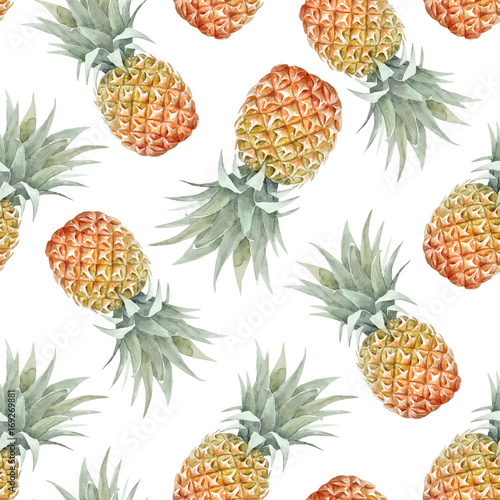 Watercolor tropical pineapple vector pattern