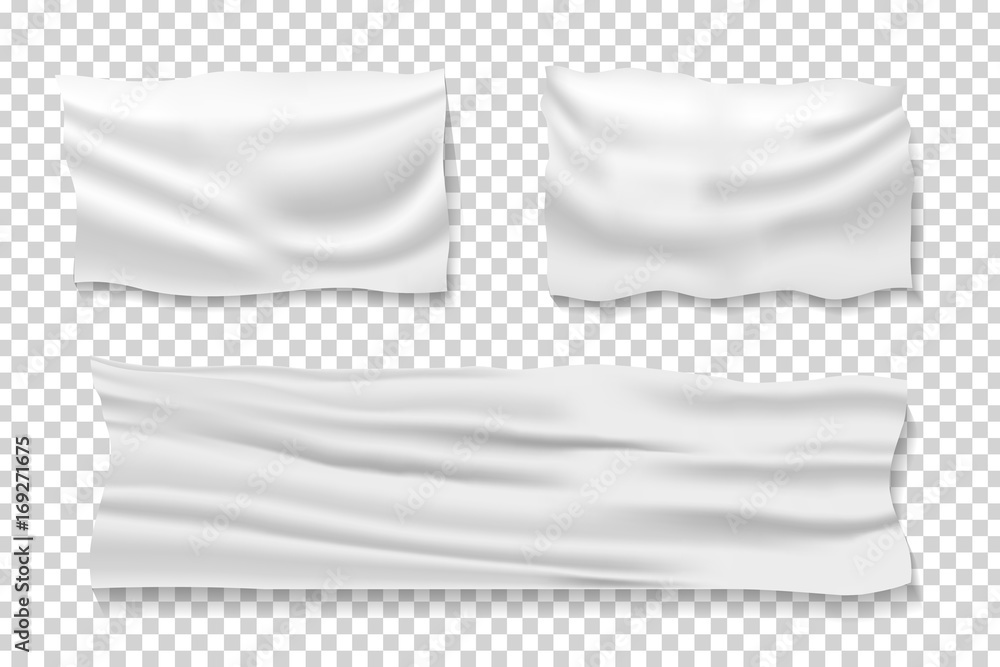 Vector set of realistic isolated satin fabric banners for decoration and covering on the transparent background.