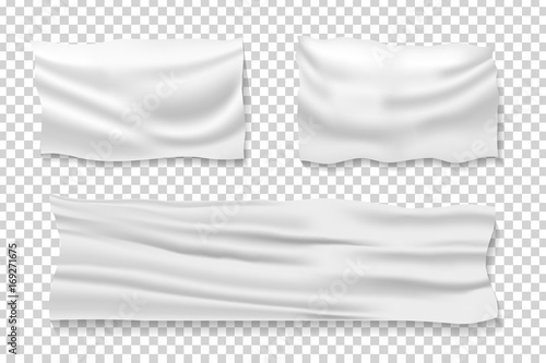 Vector set of realistic isolated satin fabric banners for decoration and covering on the transparent background.