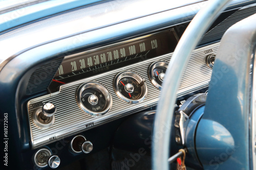 interior dashboard of a vintage car