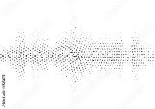 Halftone sound wave black and white pattern.