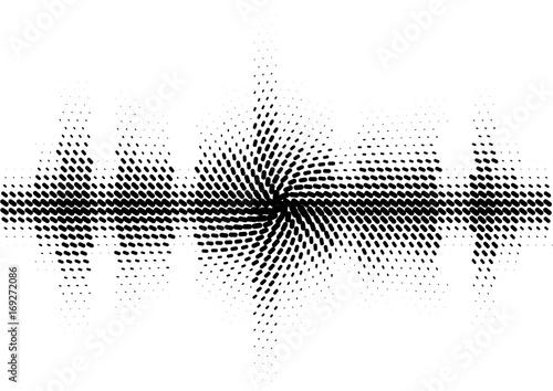 Halftone sound wave black and white pattern.