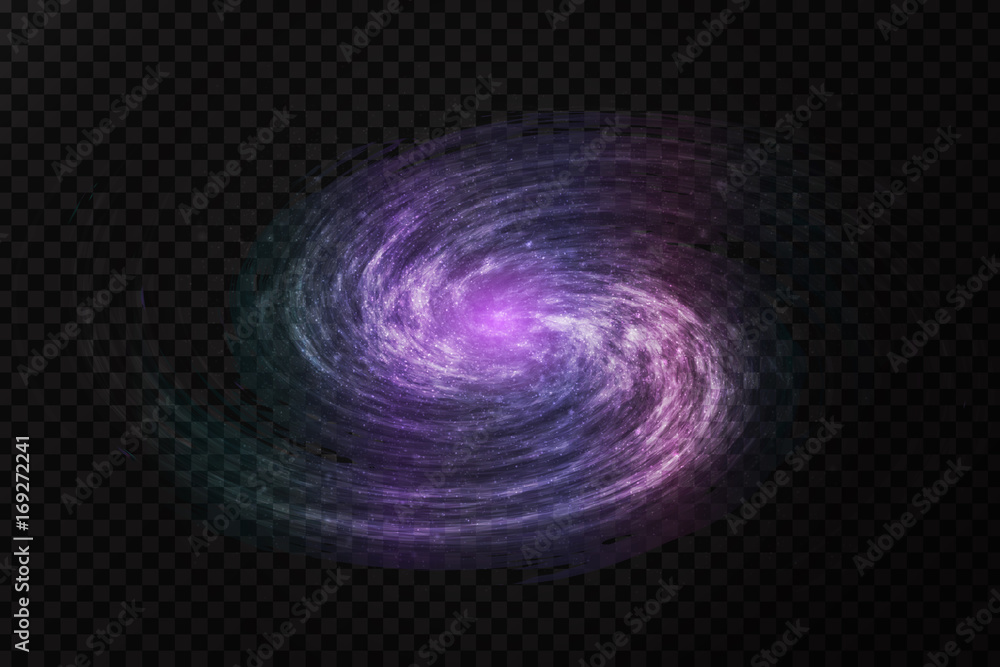 Fototapeta premium Vector realistic isolated cosmic galaxy on the transparent background for decoration and covering. Concept of space, nebula and cosmos.
