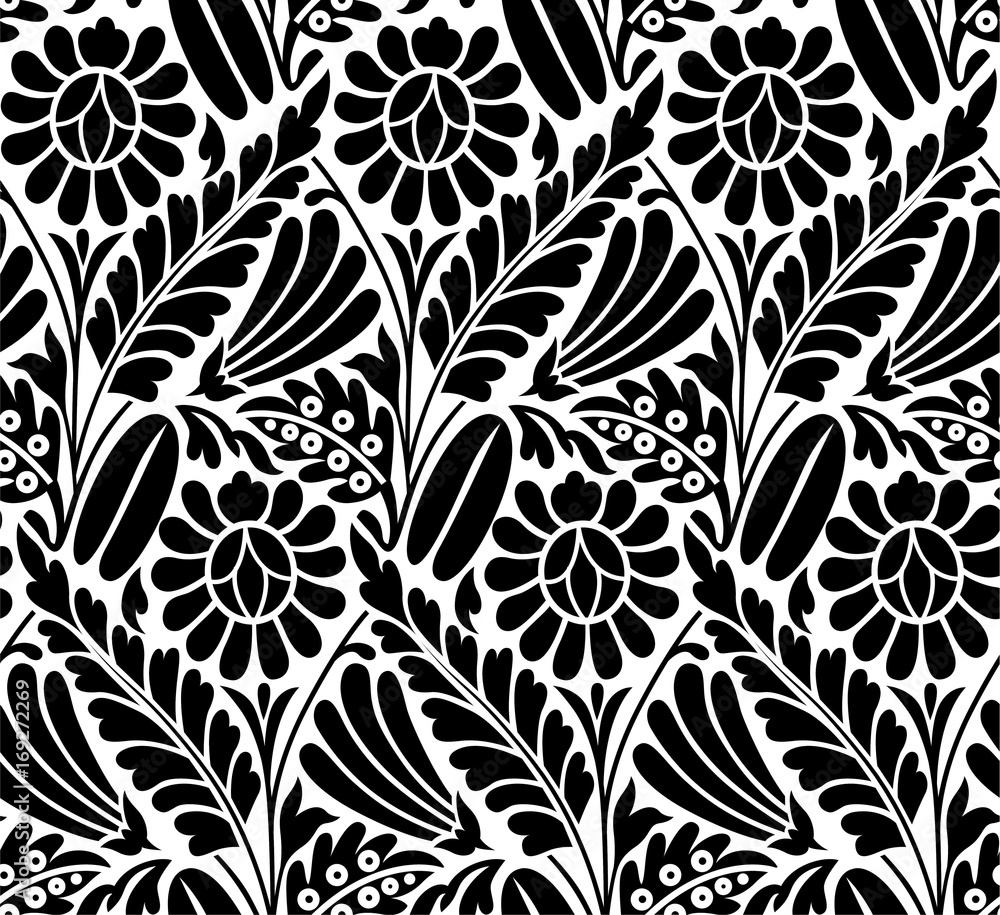 seamless black and white floral pattern