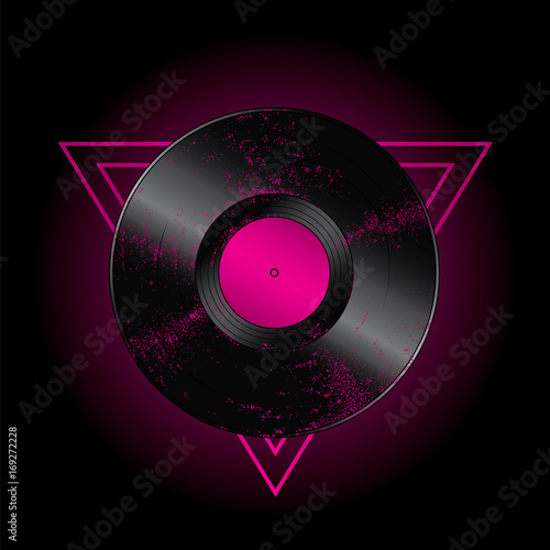 A beautiful vinyl record in the triangle. Music. Vector illustration for a postcard or a poster, print for clothes. Vintage and retro.