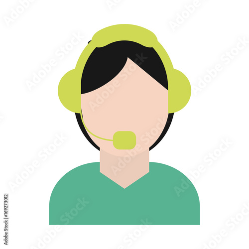 call center online support telemarketing worker with headset icon image vector illustration design 