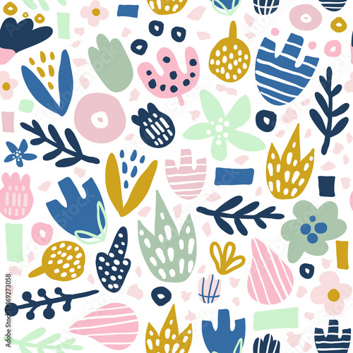 Floral seamless pattern with funky flowers. Creative surface design vector background