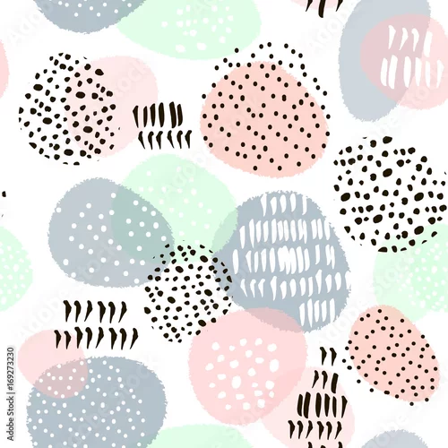 Tapety Bezszwowy abstrakta wzór z ręka rysującymi kształtami i elementami. Modna tekstura wektor