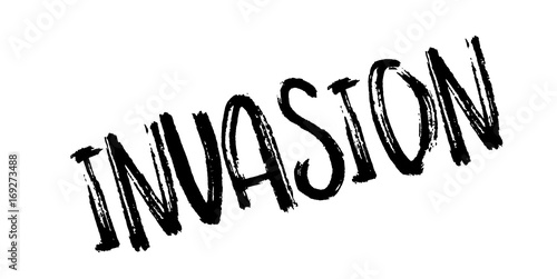 Invasion rubber stamp. Grunge design with dust scratches. Effects can be easily removed for a clean, crisp look. Color is easily changed.