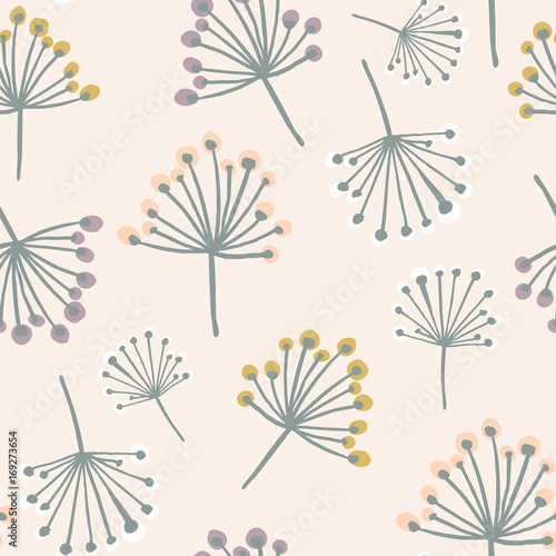 Elegant seamless pattern with flower branch in pastel colors. Scandinavian style vector background. Great for fabric,textile,wallpaper