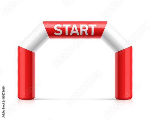 Inflatable start line arch illustration. Red and white inflatable archway. Suitable for different outdoor sport events like marathon racing, triathlon, skiing and other