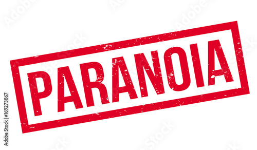 Paranoia rubber stamp. Grunge design with dust scratches. Effects can be easily removed for a clean, crisp look. Color is easily changed.