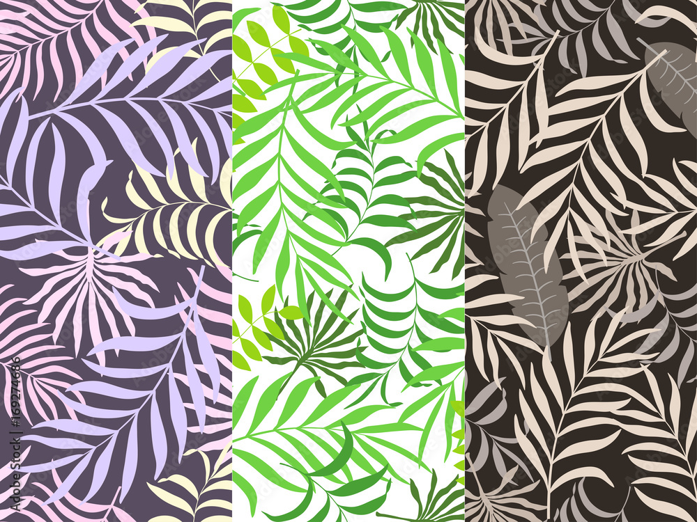 Set of three seamless floral pattern. Tropical background with palm leaves Set of three seamless floral pattern. Tropical background with palm leaves