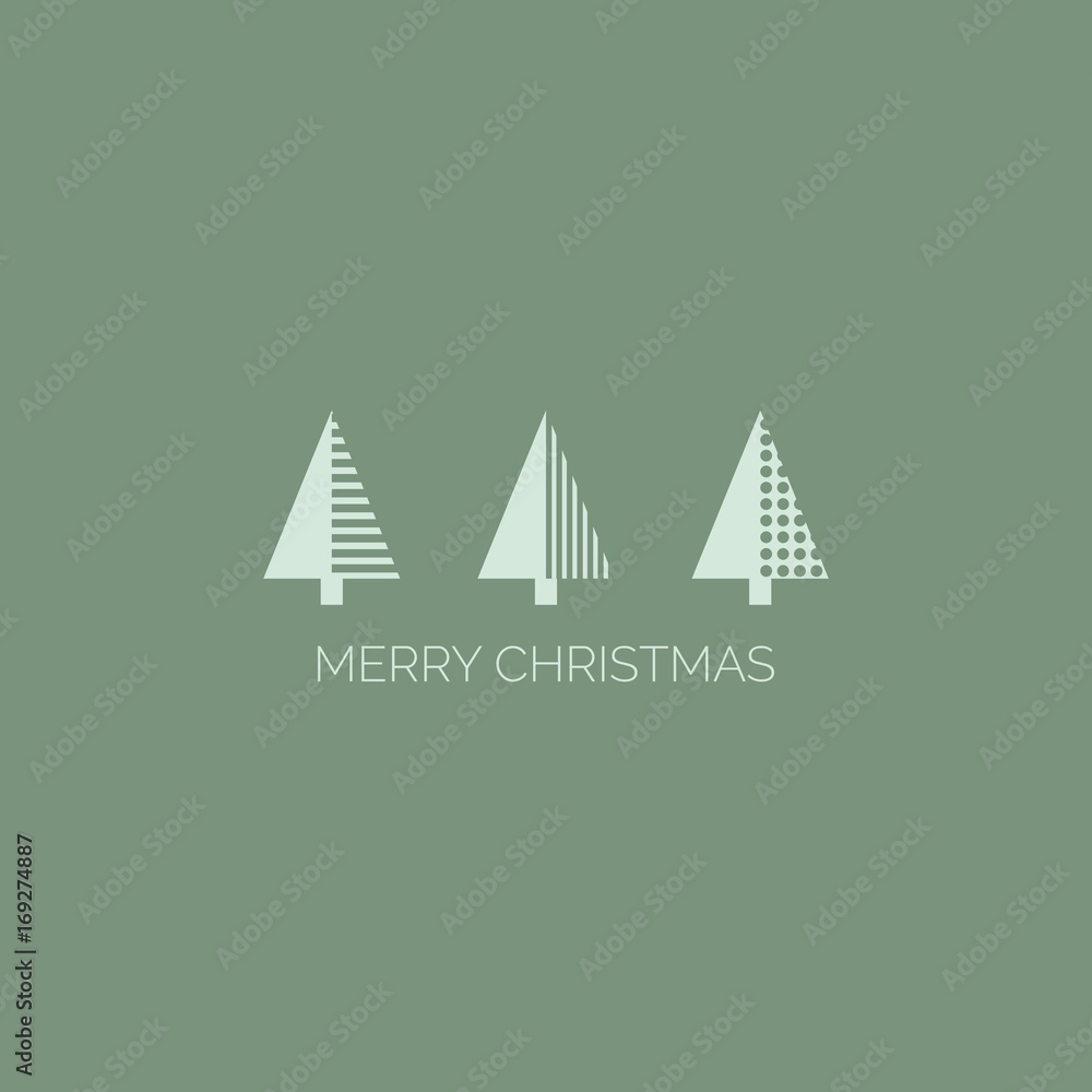 Moderne Grußkarte zu Weihnachten mit Schriftzug Merry Christmas und drei Tannenbäumen Moderne Grußkarte zu Weihnachten mit Schriftzug Merry Christmas und drei Tannenbäumen