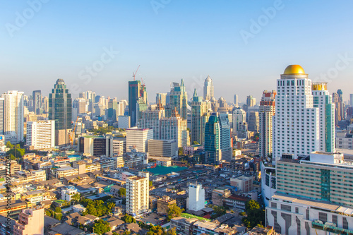 Bangkok city skyline aerial view at day time and skyscrapers of midtown bangkok.