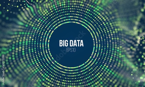 Circle particle mesh wave. Abstract bigdata coding science background. Big data innovation security technology