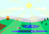 Sunny landscape with lakes