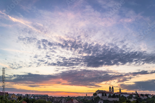 Sunrise Over Veszprem. View of Veszprem and the Veszprem Castle.