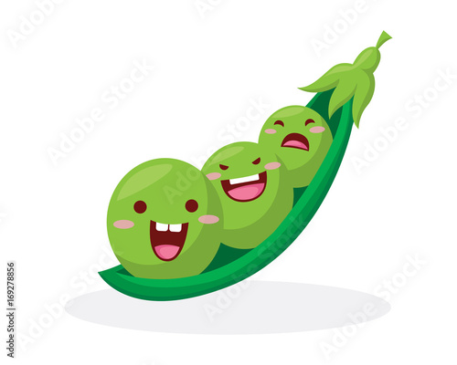 Healthy Happy Organic Vegetable Character Illustration - Green Peas