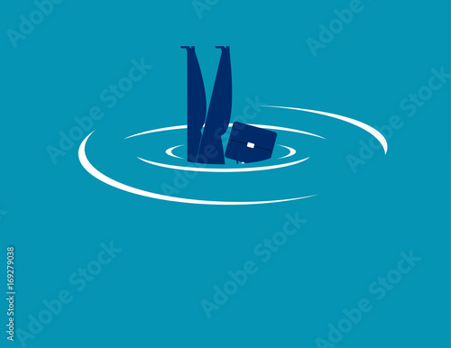 Drowning. Businessman and water jump. Concept business vector illustration.