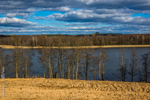 Obraz na płótnie Spring view of the lake and trees in Suwalski landscape park, Podlasie, Poland w salonie