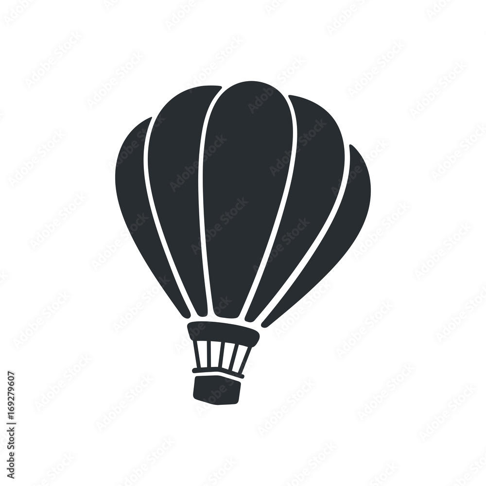 Naklejka premium Vector illustration. Silhouette of hot air balloon. Air transport for travel. Isolated on white background