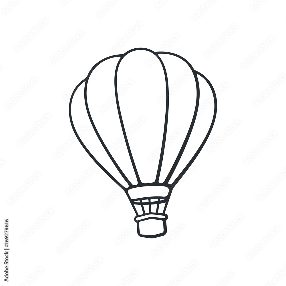 Vector illustration. Hand drawn doodle of hot air balloon. Air transport for travel. Cartoon sketch. Isolated on white background Vector illustration. Hand drawn doodle of hot air balloon. Air transport for travel. Cartoon sketch. Isolated on white background