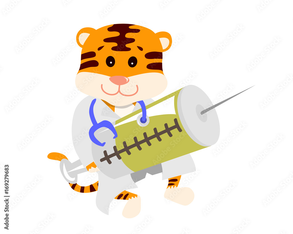 Cute Tiger in Doctor Uniform Illustration Suitable for Education, Card, T-Shirt, Social Media, Print, Book, Stickers, and Any Other Kids Related Activities Cute Tiger in Doctor Uniform Illustration Suitable for Education, Card, T-Shirt, Social Media, Print, Book, Stickers, and Any Other Kids Related Activities